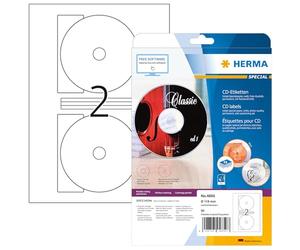 HERMA 4850 etichette per CD/DVD con ausilio di posizionamento per stampanti a getto d'inchiostro, DIN A4, 32 pezzi, diametro 116 mm, maxi, 800 fogli, carta opaca, stampabile, adesivo permanente, 1600