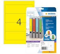 HERMA Etichette per Raccoglitori, 192 x 61 mm, Etichette Adesive A4 per Stampante, 4 Etichette per Foglio, Giallo