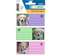 Herma 5512 Etichette adesive scrivibili per quaderni, per la scuola, con motivi stampati, dimensioni: 7,6 x 3,5 cm, confezione da 9 etichette Cani