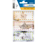 HERMA 5569 - Etichette per libri da scrivere con gatti, 6 pezzi, 76 x 35 mm, autoadesive, a righe, per scuola, bambini, ragazze, ragazzi, multicolore