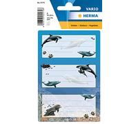 HERMA 5579 - Etichette per libri con delfini, 6 pezzi, 76 x 35 mm, autoadesive, a righe, per scuola, bambini, ragazze, ragazzi, multicolore