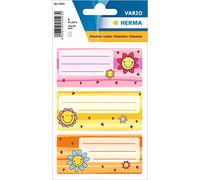 HERMA 5593 - Etichette per libri da scrivere con facce floreali, 9 pezzi, 76 x 35 mm, autoadesive, a righe, per scuola, bambini, ragazze, ragazzi, multicolore