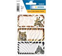 HERMA 5877 - Etichette per libri da scrivere con animali africani, 9 pezzi, 76 x 35 mm, autoadesive, a righe, per scuola, bambini, ragazze, ragazzi, multicolore