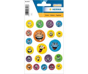 HERMA 6153 - Adesivi per bambini, motivo: volti, 21 pezzi, in plastica, con goffratura, autoadesivi, permanenti, per ragazze e ragazzi, colorati