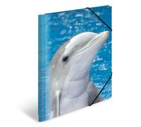 HERMA 7141 - Cartellina portadocumenti, formato DIN A4, in plastica resistente, con alette interne stampate ed elastico, per bambini, ragazzi e ragazze, motivo: delfini
