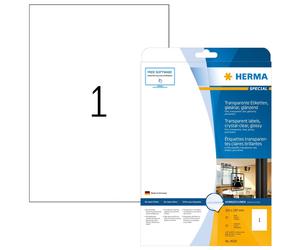 HERMA 8020 Self Adhesive Clear Film Labels, 1 Label per A4 Sheet, 25 Sheets, 210