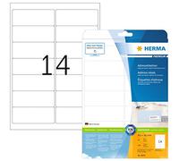 HERMA 8635 - Etichette universali, 320 fogli, 99,1 x 38,1 mm, 14 per foglio A4, 4480 pezzi, autoadesive, stampabili, opache, in carta bianca, colore: bianco