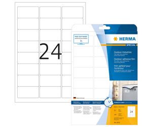 HERMA 9532 Self Adhesive Film Labels, 24 Labels per A4 Sheet, 10 Sheets, 63.5 x