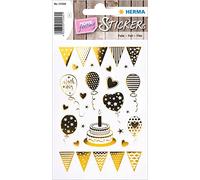 HERMA 15560 adesivi compleanno oro argento 22 pezzi adesivi regalo con palloncini torta cuori, adesivi regalo per adulti per congratulazioni Happy Birthday