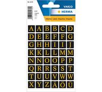 HERMA 4130 adesivi con lettere A - Z con stampa dorata (13 x 13 mm, 2 fogli), autoadesivi, permanenti adesivi alfabeti, 96 etichette, nero/oro