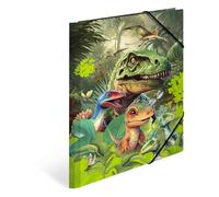 HERMA Dino World 19723 - Cartella portadocumenti per bambini, formato A4, in cartone, con stampa interna ed elastico, robusta cartellina in cartone per ragazzi e ragazze