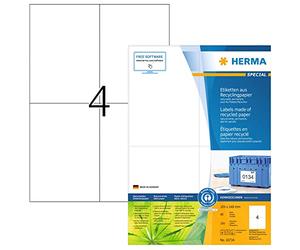 HERMA Etichette autoadesive per riciclaggio, 4 etichette per foglio A4, 80 fogli, 105 x 148 mm, 320 etichette, 100% carta riciclata, etichette adesive per stampanti laser e a getto d'inchiostro,