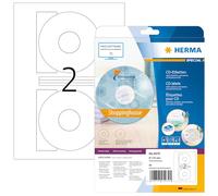 HERMA Etichette per CD, Ø 116 mm, Etichette Adesive A4 per Stampante, 2 Etichette per Foglio, Bianco
