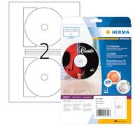 HERMA Etichette per CD, Ø 116 mm MAXI, Etichette Adesive A4 per Stampante, 2 Etichette per Foglio, Bianco