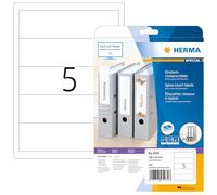 HERMA Etichette per Raccoglitori, 190 x 54 mm, Etichette Adesive A4 per Stampante, 5 Etichette per Foglio, Bianco