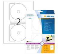 HERMA Etichette per supporti dati CD, Ø 116 mm MAXI, Etichette Adesive A4 per Stampante, 2 Etichette per Foglio, Bianco