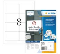 HERMA Self Adhesive Removable Multi-Purpose Labels, 8 Labels Per A4 Sheet, 800 L