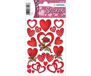HERMA Love Liebe Sticker autoadesivi con motivi d'amore per San Valentino, matrimonio, fai da te, scrapbooking o come regalo, 36 adesivi decorativi permanente Cuori e rose.