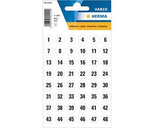 HERMA Numbers 12mm 1-240 paper white black 5 sh. Bianco etichetta autoadesiva