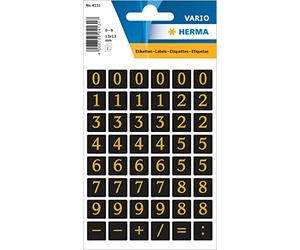 HERMA Numbers 13x13mm 0-9 film black gold embossed 2 sheets Oro etichetta autoadesiva