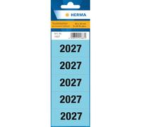 HERMA Numeri annuali 2027 adesivi per raccoglitori, 100 pezzi, 60 x 26 mm, 5 per foglio, autoadesivi, opachi, adesivi di carta, blu