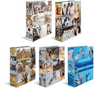 HERMA Registratore a leva con anelli Animali, A4, dorso 7 cm, cartonato, colori assortiti, confezione da 10