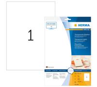HERMA Self Adhesive Clear Glossy Labels, 1 Label Per A4 Sheet, 10 Labels For Ink