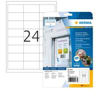 HERMA Self Adhesive Removable Film Labels, 24 Labels per A4 Sheet, 20 Sheets, 66