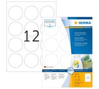 HERMA Self Adhesive Removable Multi-Purpose Labels, 12 Labels Per A4 Sheet,White