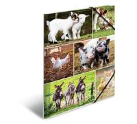 HERMA Set di 3 cartelle da collezione A4 Farm in cartone con motivo animali, fascia elastica, alette interne e stampa interna, per bambini e bambine