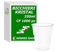 Hermes Shop - 1000 Bicchieri Kristal da 250 cc - Plastica Dura Trasparente - Bicchiere Usa e Getta 250 ml per Eventi e Feste, per Birra, Cocktail e Bar - Made in Italy - (20 cf da 50 Bicchieri)