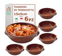 HERMES SHOP - Set 6 Terrine in Terracotta per Zuppe e Piatti Tradizionali - Diametro 15cm - Altezza 5cm - Made in Italy - Tegamini adatti al Forno per Gnocchi, Fusilli, Parmigiana e Zuppe.