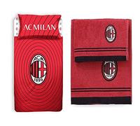hermet A.C. Milan, Completo Lenzuolo 1 Piazza, 100% Cotone, Rosso Nero & 8907 020 2110 Set Asciugamano e Ospite in Spugna, 100% Cotone, Rosso/Nero, 100X60X1 Cm, 2 unità