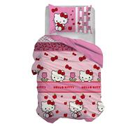 hermet Hello Kitty Set Copripiumino Letto Singolo, Sacco Copripiumone + Federa, Parure Copripiumino con Federa, Sacco 155x200 cm, 100% Cotone, (Non Contiente Lenzuolo Con Angoli)