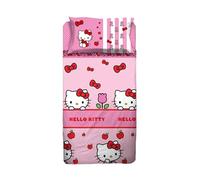 hermet Hello Kitty, Set Lenzuola Letto Singolo, Completo Letto Singolo, Lenzuolo Sopra, Lenzuolo Con Angoli, Federa, Rosa, 100% Cotone, Prodotto Ufficiale