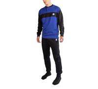 hermet Inter, Pigiama Serafino in Interlock di Cotone, 100% Cotone, Maglia più Pantalone, Blu e Nero, con Logo dell'Inter, Taglia L