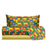 hermet Jolly, Set Lenzuola Letto Singolo Bricks Mattoncini Lego, 100% Cotone, Lenzuolo Sopra + Lenzuolo con Angoli + Federa, Completo Letto Fantasia Cameretta