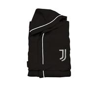 hermet Juventus, Accappatoio In Microspugna Bambino Con Cappuccio 100% Cotone, Busta Salvaspazio, tg. 8/10 Anni, Prodotto Ufficiale, Nero