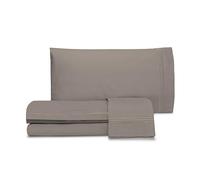 hermet Laura Biagiotti, Set Lenzuola Matrimoniali Tinta Unita Con Ricamo, 100% Percalle di Cotone, Lenzuolo Sopra, Lenzuolo Con Angoli, Coppia Federe,Tortora