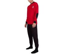 hermet Milan, Pigiama Serafino in Interlock di Cotone, 100% Cotone, Maglia più Pantalone, Rosso, con Logo dell'Milan, Taglia 2XL