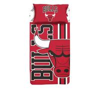 hermet NBA, Set Lenzuola Letto Singolo, Completo Letto Singolo, Lenzuolo Sopra, Lenzuolo Con Angoli, Federa, 100% Cotone, Bulls, Prodotto Ufficiale