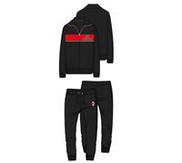 hermet Pigiama Milan Lungo Rosso Nero Ragazzo Bambino Ufficiale Homewear Felpa con Zip e Pantalone 2025 Tuta Cotone (IT, età, 14 Anni, Regular, Nero)