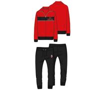 hermet Pigiama Milan Rosso Nero Ragazzo Uomo Ufficiale Homewear Felpa con Zip e Pantalone Lungo 2025 Tuta Cotone (IT, Testo, S, Regular, Rosso)