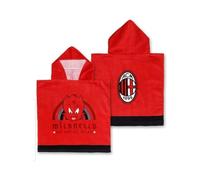 hermet Poncho da Spiaggia con Cappuccio Milan Bimbo, Rosso e Nero, 100% Cotone, con Cappuccio, Prodotto Ufficiale 50x50 cm, Taglia Unica