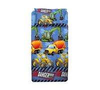 hermet Set Lenzuolo Singolo Cameretta, Una Piazza, Completo Letto, Lenzuolo Sopra, Lenzuolo Sotto Con Angoli, Federa, 100% Cotone, fantasia con Ruspa, Camion, Trattore