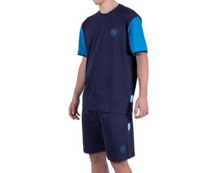 hermet SSC Napoli, Pigiama Homewear Corto Girocollo in Jersey per Bambini e Ragazzi, 100% Cotone, Unisex, Blu, con Logo del Napoli, 6/7 Anni