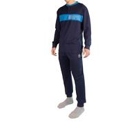 hermet SSC Napoli, Pigiama Homewear Serafino in Interlock di Cotone, 100% Cotone, Maglia più Pantalone, Blu, con Logo del Napoli, Taglia XXL