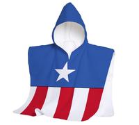hermet Telo Mare Con Cappuccio Captain America, Poncho Mare Maxi da Bambino, 60x60 cm, Asciugamano da Spiaggia o Piscina, 100% Morbido Cotone