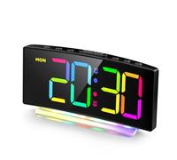HERMIC Sveglia da Comodino, Sveglia Digitale con Display 8 Colori, Snooze, 2 Allarmi, 4 Livelli di Luminosità, Luce RGB 7 Colori, Volume Adattabile, Alimentato da rete (Adattatore Incluso)
