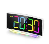 HERMIC Sveglia da Comodino, Sveglia Digitale con Display 8 Colori, Snooze, 2 Allarmi, 4 Livelli di Luminosità, Luce RGB 7 Colori, Volume Adattabile, Alimentato da rete (Adattatore Incluso)